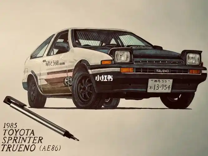 汽车手绘ae86头文字d