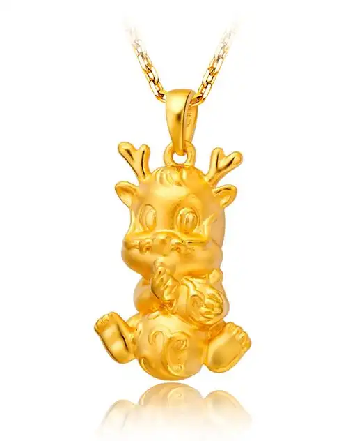 周大福周大福官方正品定价黄金生肖q版光砂龙硬足金吊坠