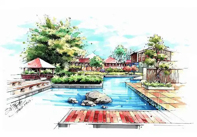 水景景观手绘庭院