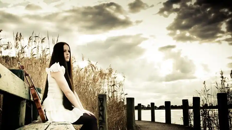 长头发的女孩,小提琴,音乐,自然 壁纸