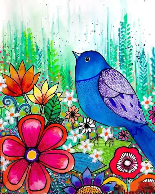 【彩色线描花卉】