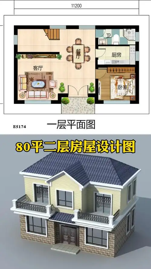 农村自建房#农村80平二层房屋设计图