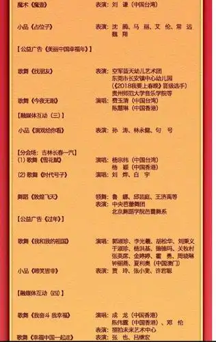 2019年春晚节目单