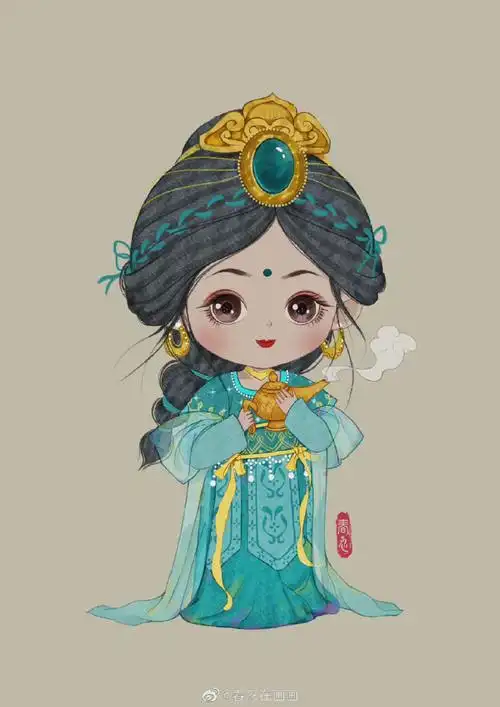 古风q版人物插画,穿越到中国古代的迪士尼公主们,好软萌.