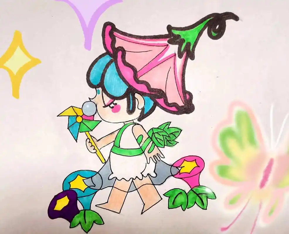 春天主题简笔画画个春日小精灵