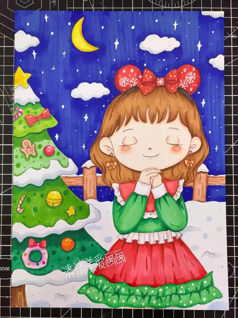 圣诞主题画#马克笔手绘 #画画 #儿童画 #动漫人物绘画  - 抖音