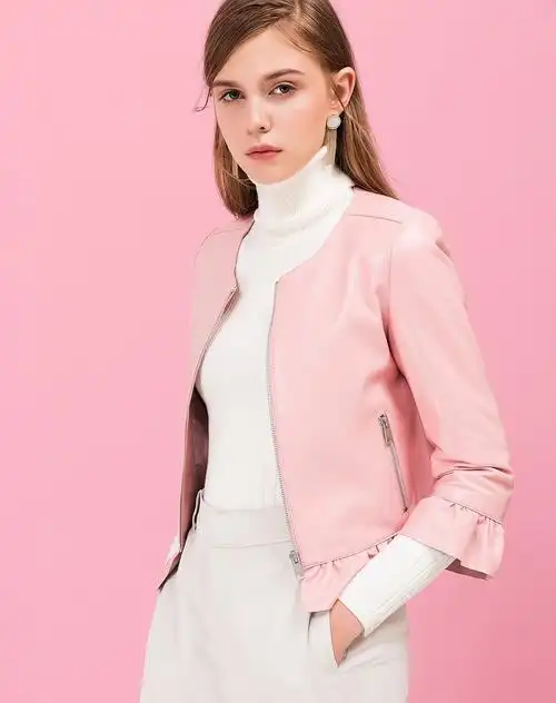 爱迪.丹顿优雅荷叶边绵羊皮外套气质短款皮衣sp7399565-52_唯品会