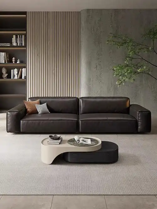 豆腐块真皮沙发意式轻奢现代客厅沙发