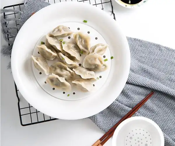 lichen景德镇纯白陶瓷盘饺子盘 骨瓷双层沥水饺子盘