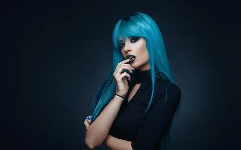 蓝发女孩,化妆 壁纸