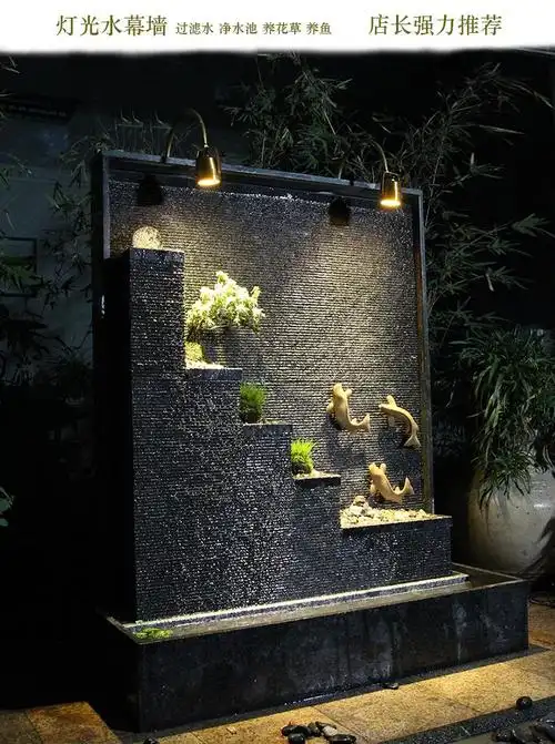 假山石室外石头水幕墙流水墙屏风室外庭院鱼池背景装饰花园造景假山