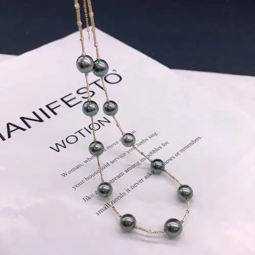 大溪地黑珍珠孔雀绿满天星项链女神必备款