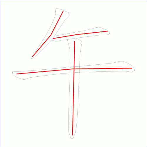 国字: 午的笔顺 (4画)