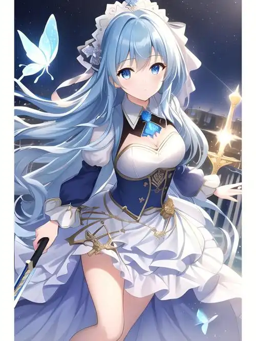 蓝系清冷冰冷优雅女动漫二次元绘画人物