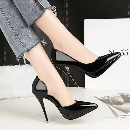 防水超高跟单尖头白色高跟鞋细跟床上模特走秀单鞋