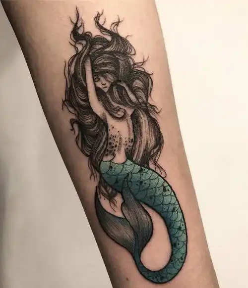 小臂newschool美人鱼纹身图案