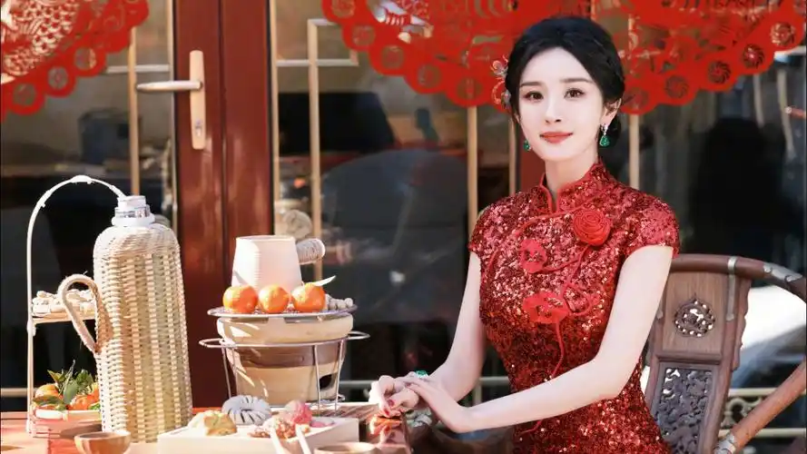 杨幂春晚身穿红色旗袍,高贵典雅,盘发温柔抚媚,尽显东方魅力