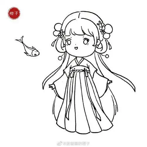 怎么画古代美女简笔画好看动漫人物简笔画少女简单古风有颜色古装女孩