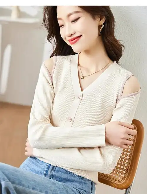 春秋款黑色修身针织衫小开衫女毛衣外套春季短款毛线外搭女士上衣