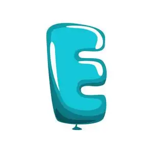 大写字母 e, 形状为蓝色空气气球.创意 abc 概念.