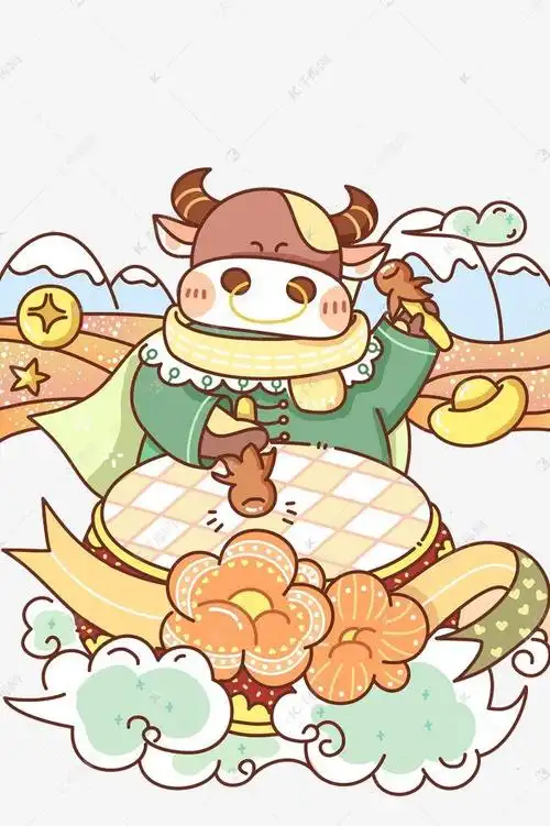 2021牛年卡通小牛形象财神元素装饰图案素材模板2021年牛年卡通形象