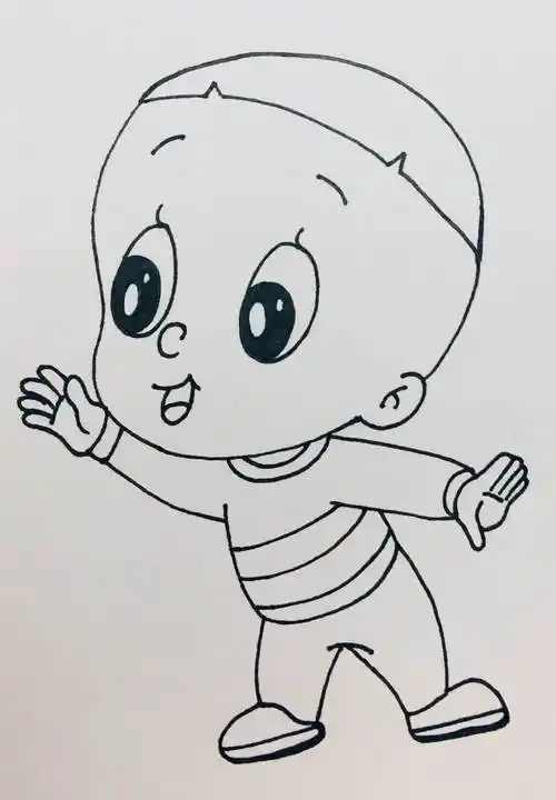 看,这样一个可爱的大头儿子就画好啦,赶快动笔来画画看吧!