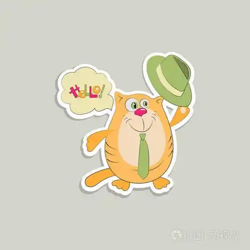 你好带有帽子的猫的问候贴纸