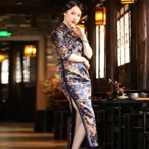 现货真丝弹力旗袍e19312