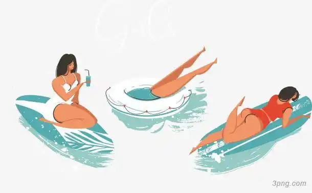 手绘游泳的女子下载png素材透明免抠图片-卡通手绘-三元素3png.com