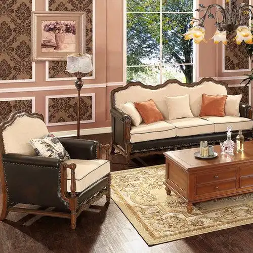 欧式沙发组合 实木沙发1 2 3客厅家具整装 小户型单人美式沙发_7折