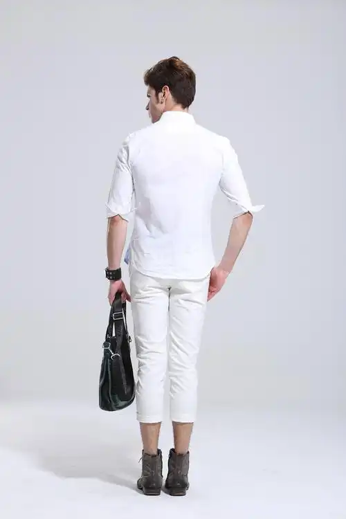 批发2015男士夏季拼接紧身衬衫韩版 范阳世家中学生寸衫潮男代发