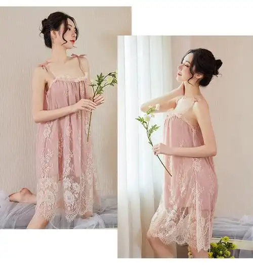 情趣内衣真空透视免脱睡裙性感蕾丝吊带开档制服睡衣露背大码家居服