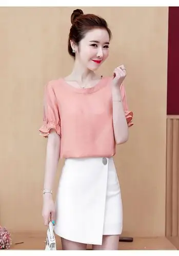 妙亦沙 夏天青少女士雪纺衫短袖女装夏装2020年新款潮女士衬衫时尚