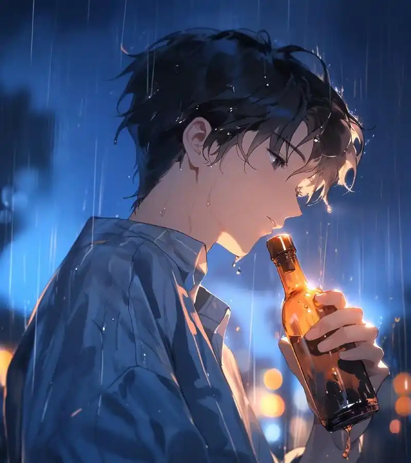 简约男生头像 i 喝着喝着就哭了 愈系男头,蓝色系,治愈系, 关键词:at