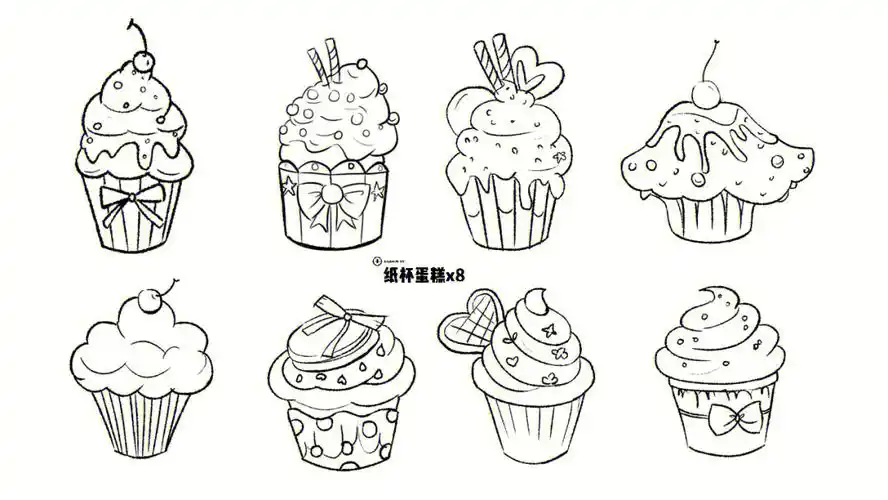 卡通纸杯蛋糕简笔画素材