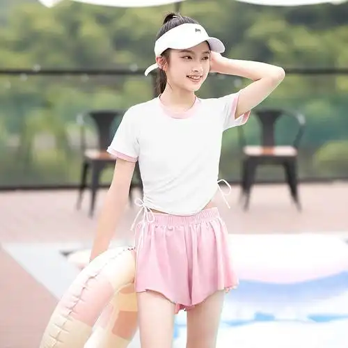 2023新款儿童中大童保守初中生速干专业分体泳衣女孩泳衣女童泳装