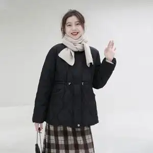 金大班黑色松紧腰抽绳短款棒球棉衣服袄外套女厚2020冬季新款梨花