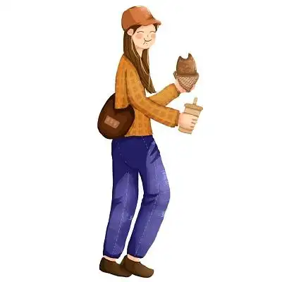 吃早餐的小女孩卡通人物现代人的生活日常吃东西png素材