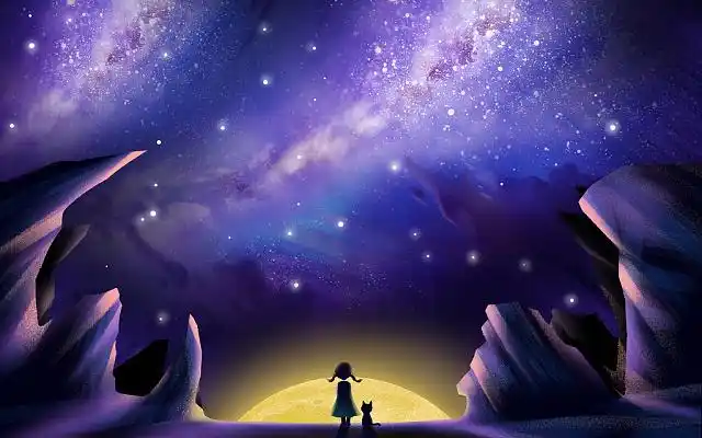 星空原创插画海报唯美鲸鱼梦幻蓝色天空手绘原创海报插画梦想鲸鱼星空