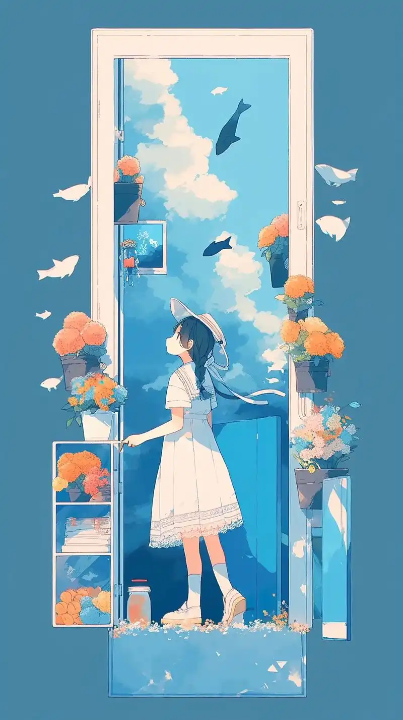 壁纸分享|少女与门#干净治愈系壁纸推荐 #治愈画风 #动漫壁 - 抖音