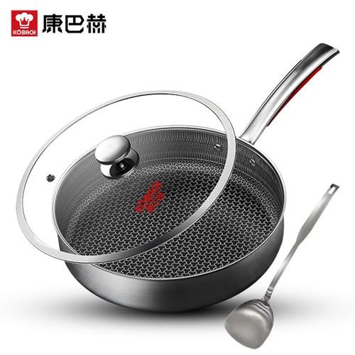 康巴赫(kbh)三代煎锅316l不锈钢平底锅不粘锅煎盘牛扒盘26cm电磁炉
