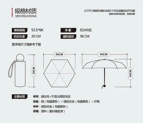 kxr日系创意超轻晴雨伞折叠女防晒黑胶五折伞迷你遮阳口_9折现价1070.