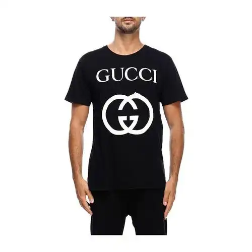 古驰/gucci 18年秋冬 男性 双g logo 圆领 黑色 男士短袖t恤 493117