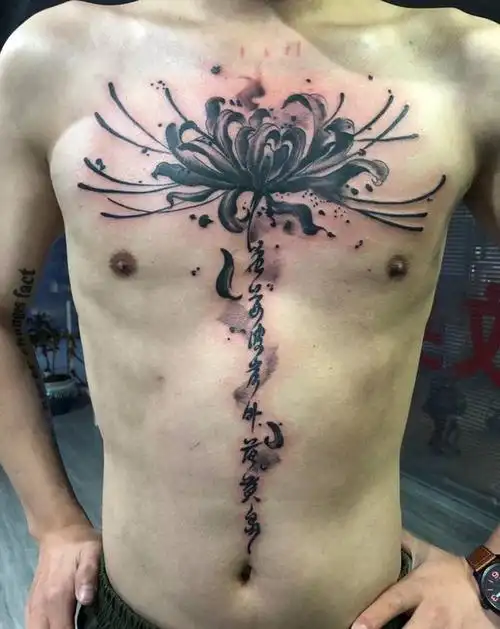 彼岸花纹身图片_胸部腹部纹身图案