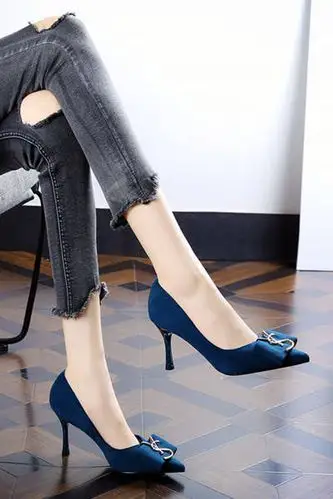 2020春秋新款韩版网红时尚百搭高跟鞋女细跟尖头浅口单鞋女鞋