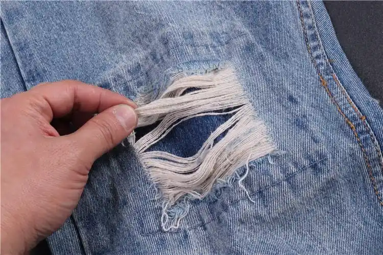 补丁牛仔裤男 破洞 贴布 潮流男女复古日系街头嘻哈破洞补丁工装背带