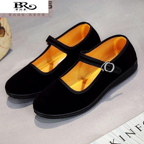 员工布鞋女酒店餐厅服务员客房保洁黑色绒面鞋平跟工作鞋