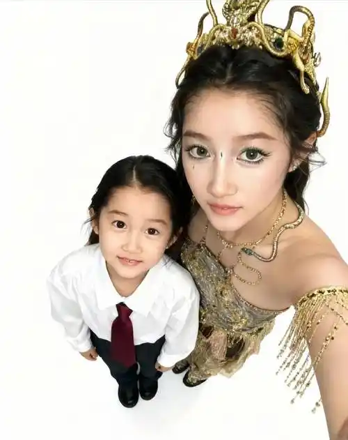 女星和小时候的自己合照,杨幂等比例长大,热巴刘亦菲美成洋娃娃