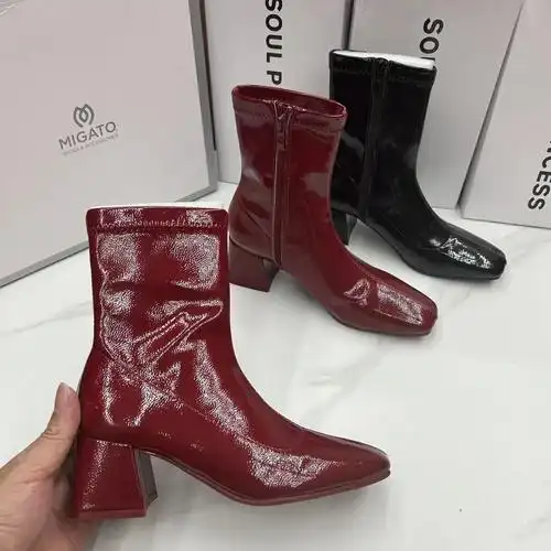 z家 外贸原单光面女靴子圆侧拉链舒适新款女靴-阿里巴巴