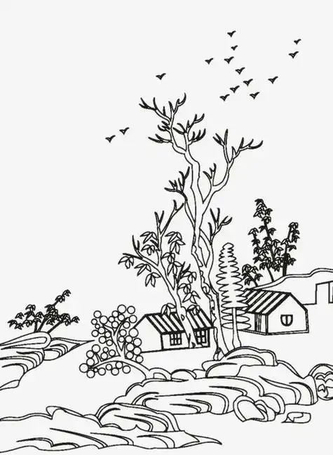 山水花草树木动物儿童简笔画